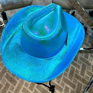 Space cowgirl teal metallic cowboy hat with strap